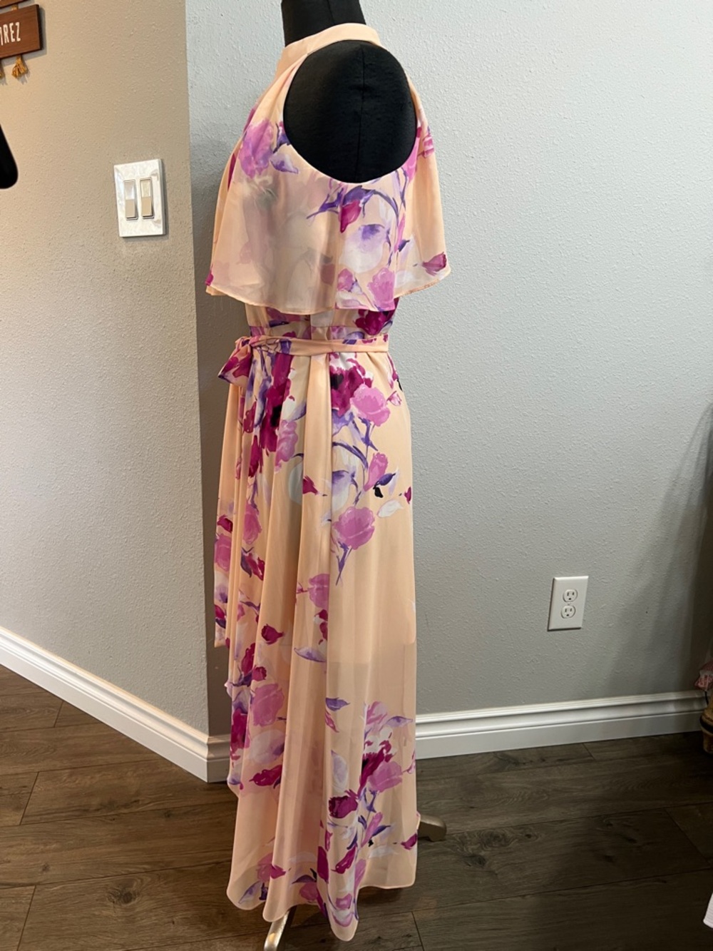 Eliza J Peach Halter High-Low Dress with Pink & Purple Floral Print - Picture 2 of 8